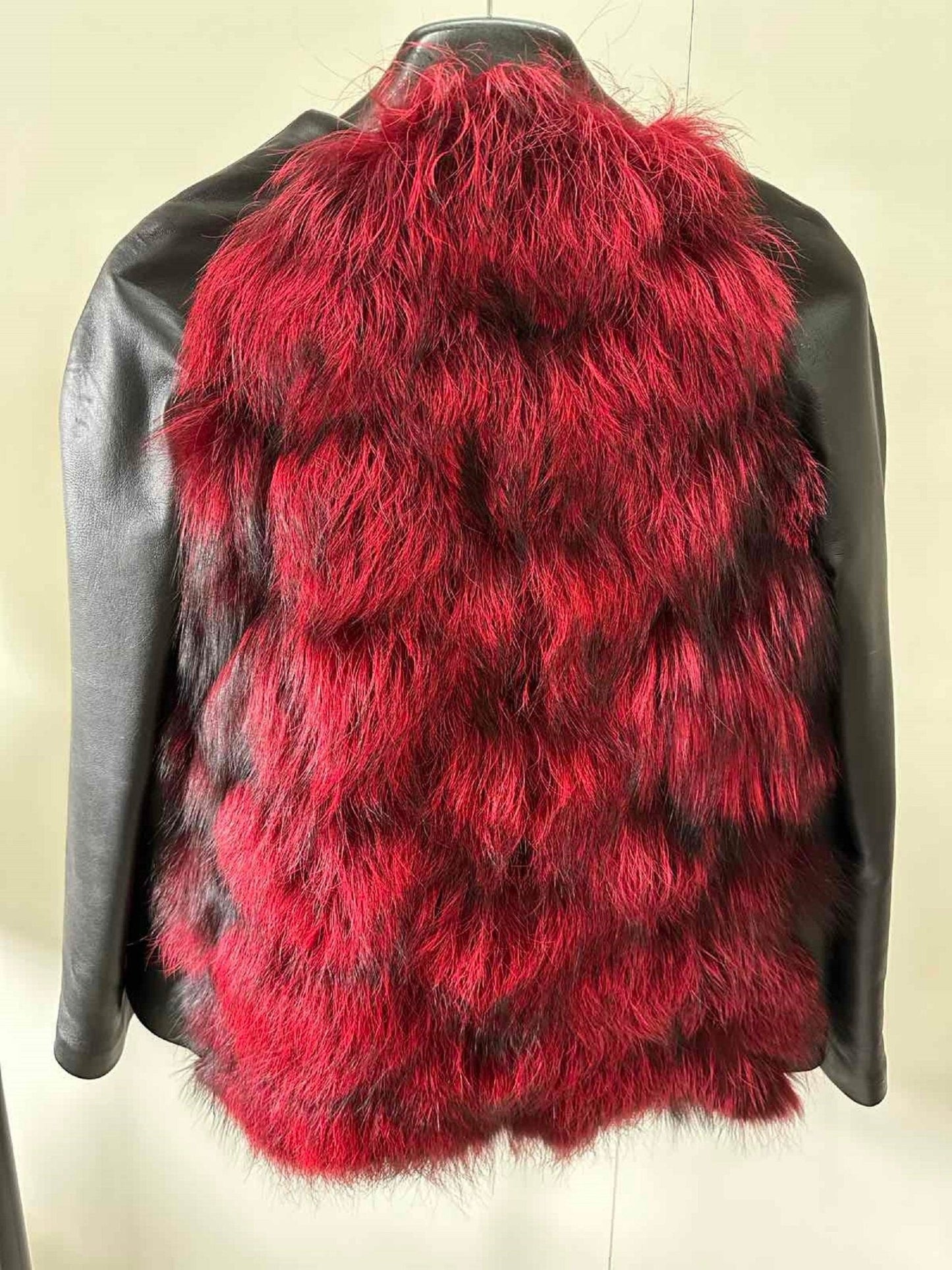 Women Red jacket сoat silver fox fur and leather, Stand with Ukraine - My Love Cape