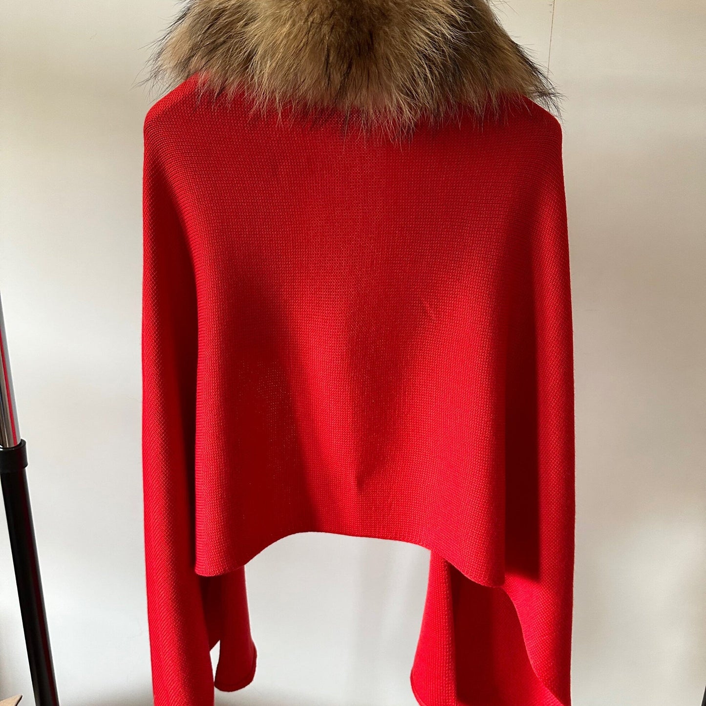 Women Red Scarf Stole Cape Wrap Merino with silk Detachable raccoon fur collar - My Love Cape