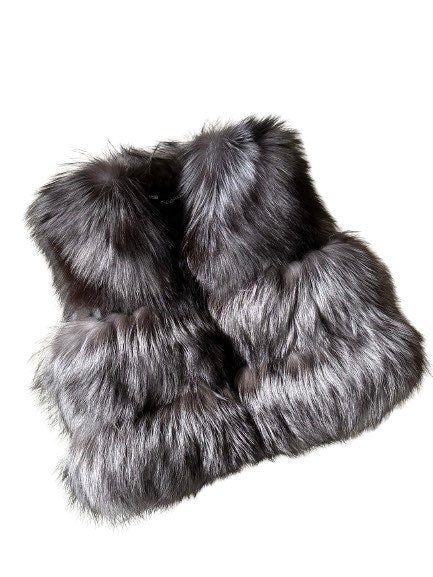 Women vest silver fox fur and leather - My Love Cape