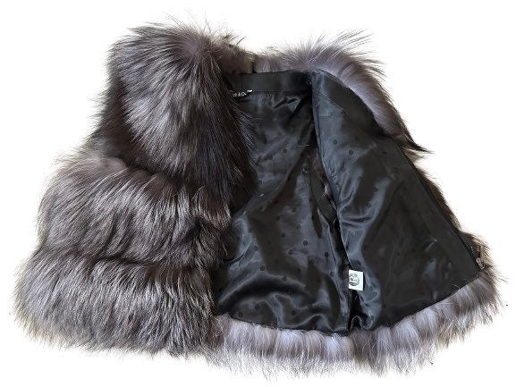 Women vest silver fox fur and leather - My Love Cape