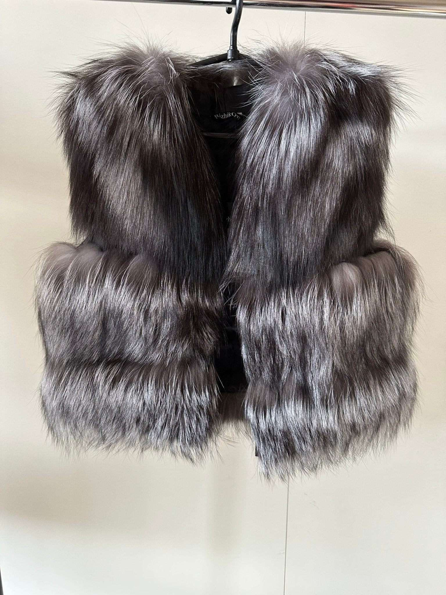 Women vest silver fox fur and leather - My Love Cape